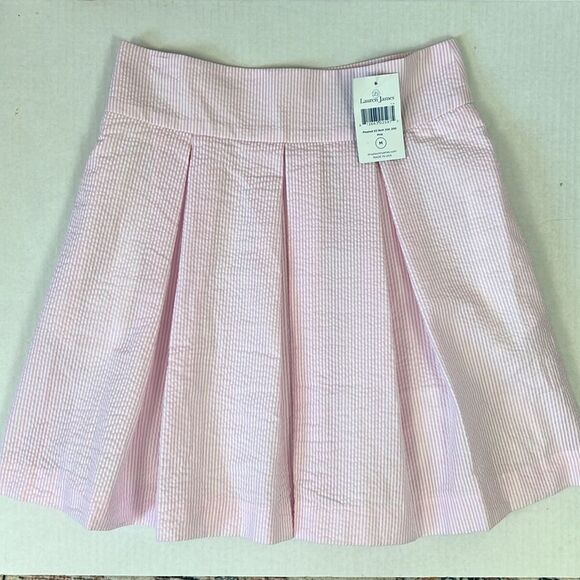 Lauren James Pink Pleated Seersucker Preppy Skirt Medium - Picture 6 of 9